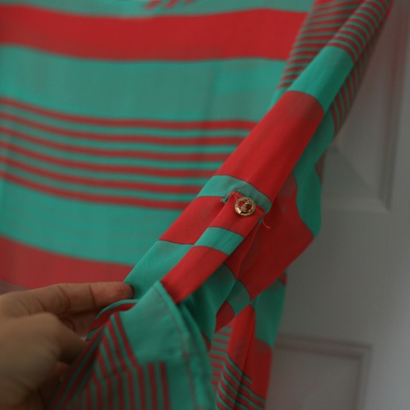 Rachel Kate mint and coral sheer open back top - Picture 2 of 5